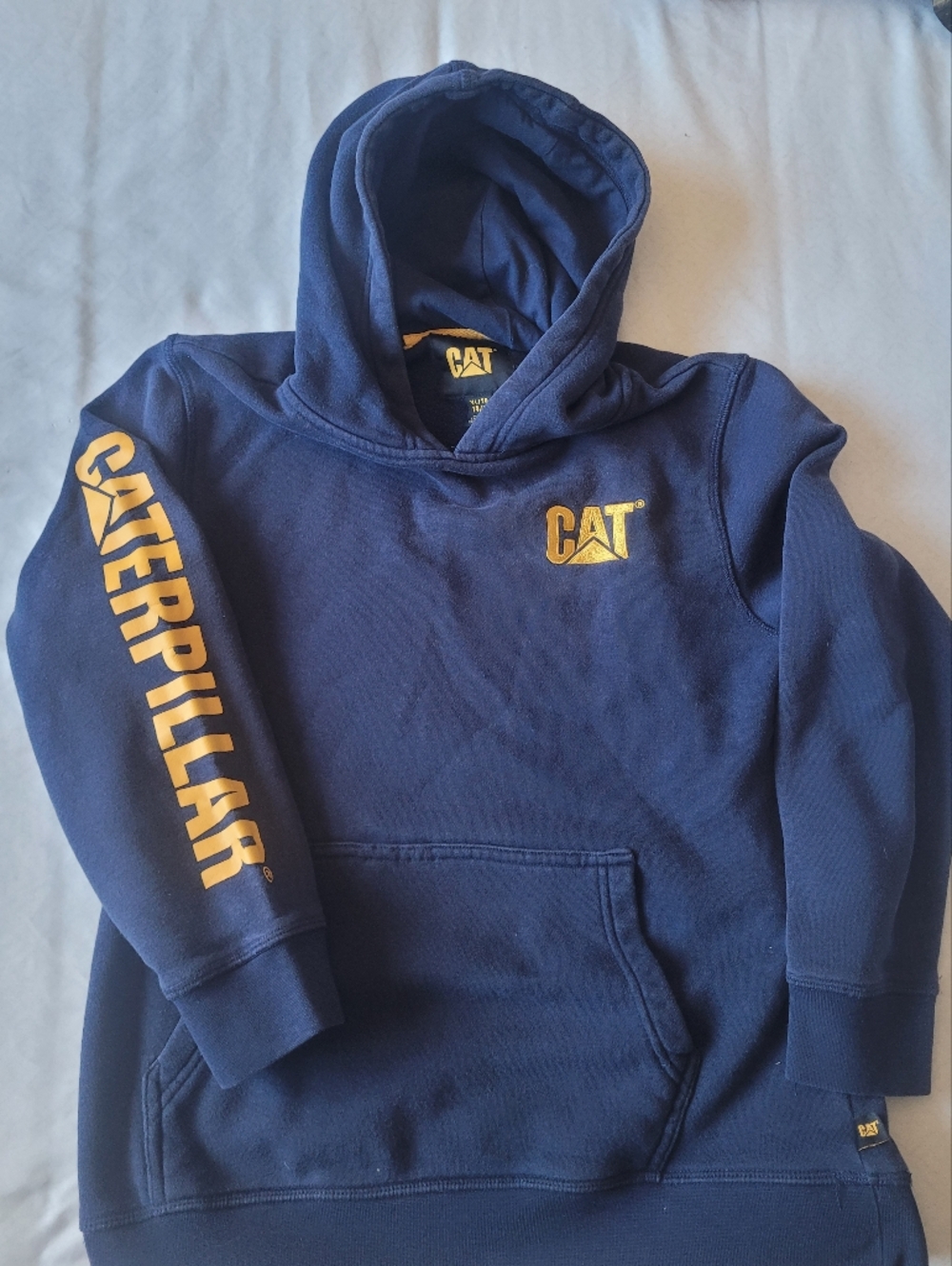 Caterpillar Boys/youth Navy Blue Hoodie with Yellow Logo